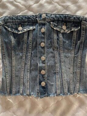 Zara Denim Strapless Bustier Jean Top Medium